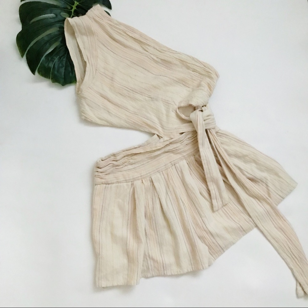 Free People Cream One-Shoulder Tie Romper